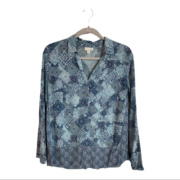 J. Jill Tops - J Jill M Medium Blouse Tunic Button Top Purple Blue Pattern Collar.